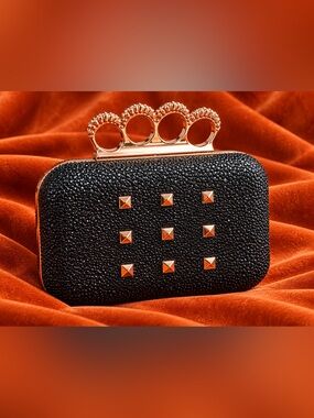 Rihanna Rogue Rose Gold Knuckles Clutch Black Hard Shell Studded